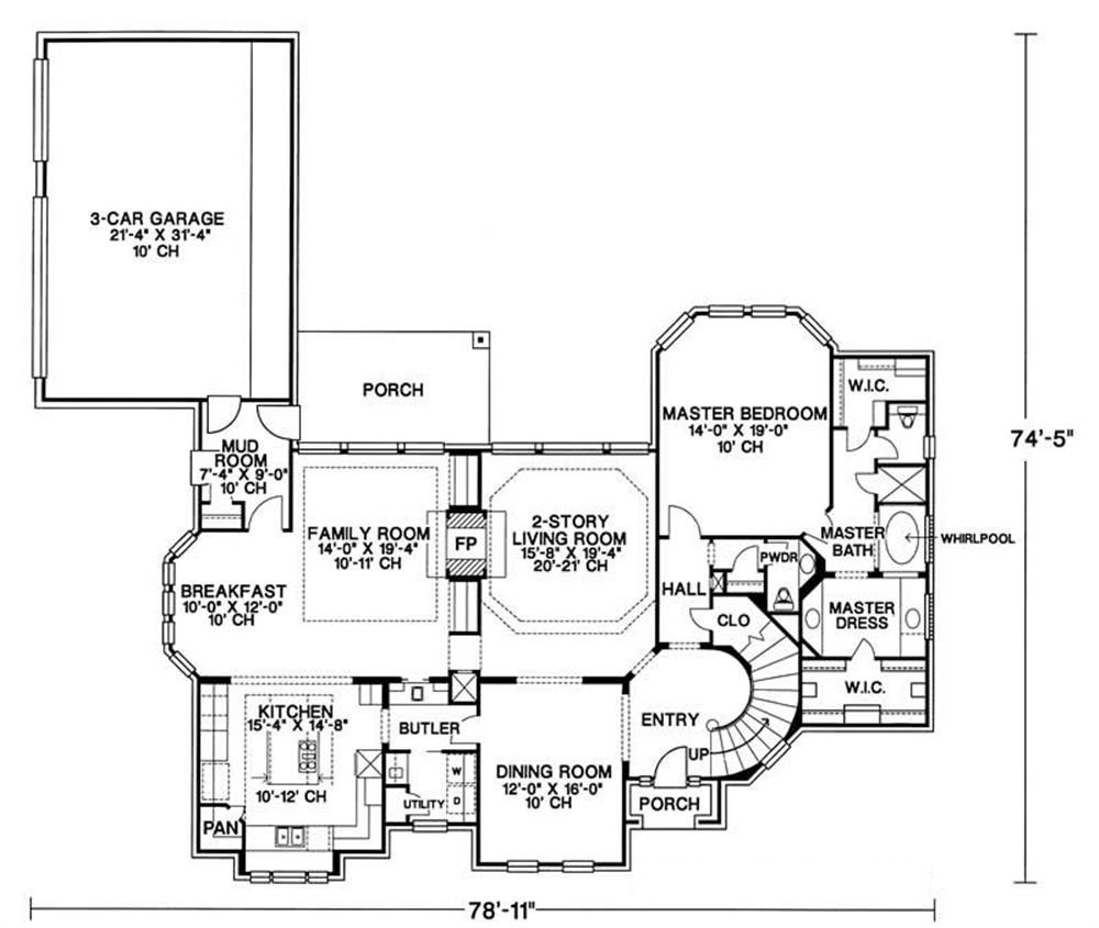 Floor Plan First Story of European Plan #120-1943
